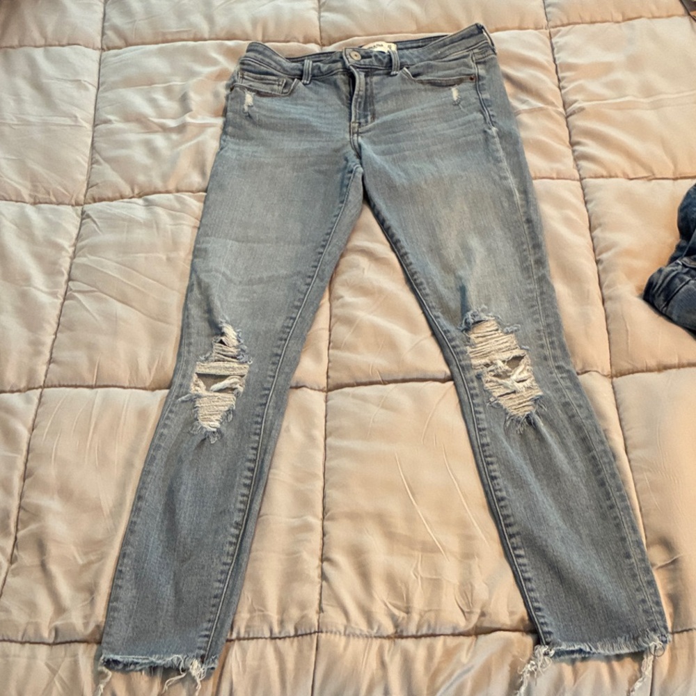 Abercrombie & Fitch Ripped Skinny Jeans in Light Blue